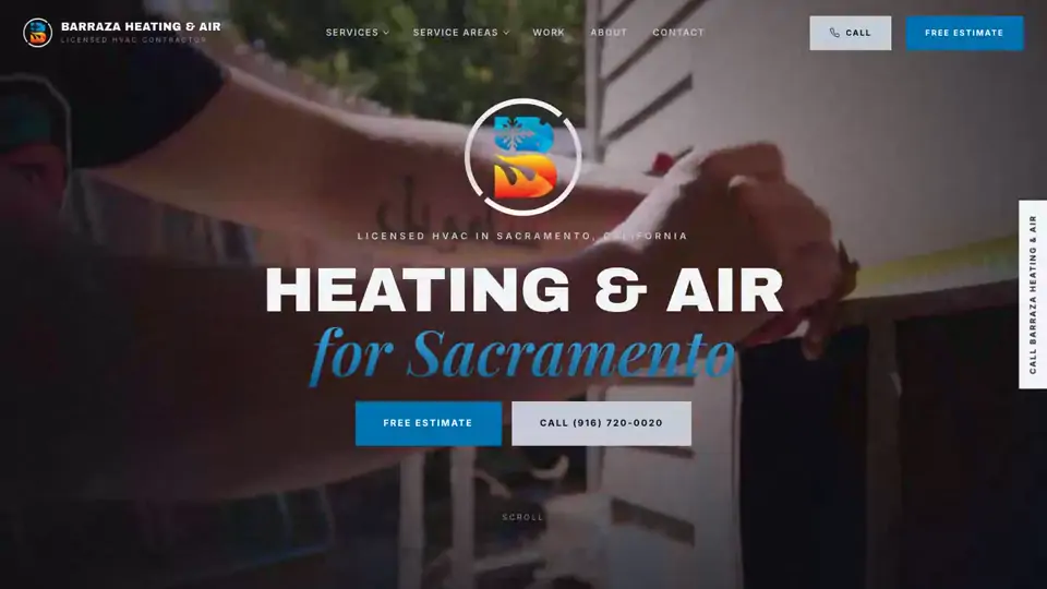 The home page of Barraza Heating & Air's website, built by Arnold Systems